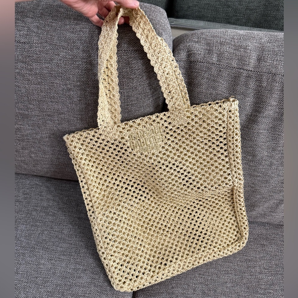 Jean Paul Gaultier Beach Tote Bag Beige Glitter New Authentic